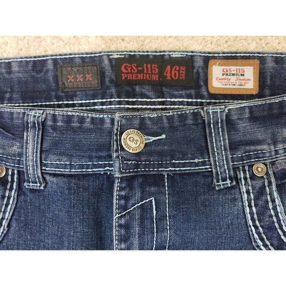 GS115 Brand Men's Blue Jeans Original Brand Size 46×32 Embroydered, Distressed. - Picture 5 of 13